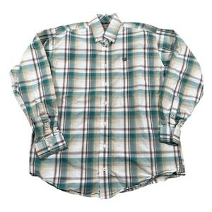 Cinch Mens Teal Tan Plaid Western Button Down Cotton Long Sleeve Shirt XS Cowboy